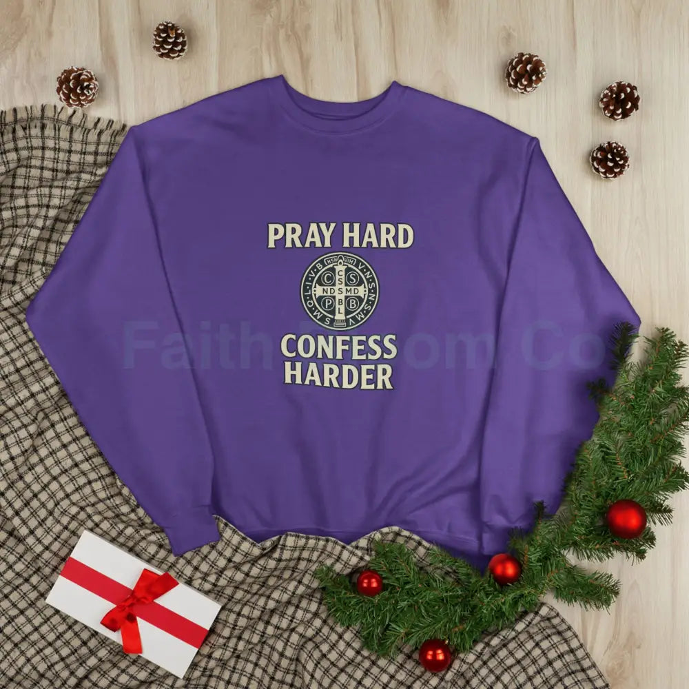 Pray Hard Confess Harder Eco-Friendly Crewneck Sweatshirt Sweatshirt