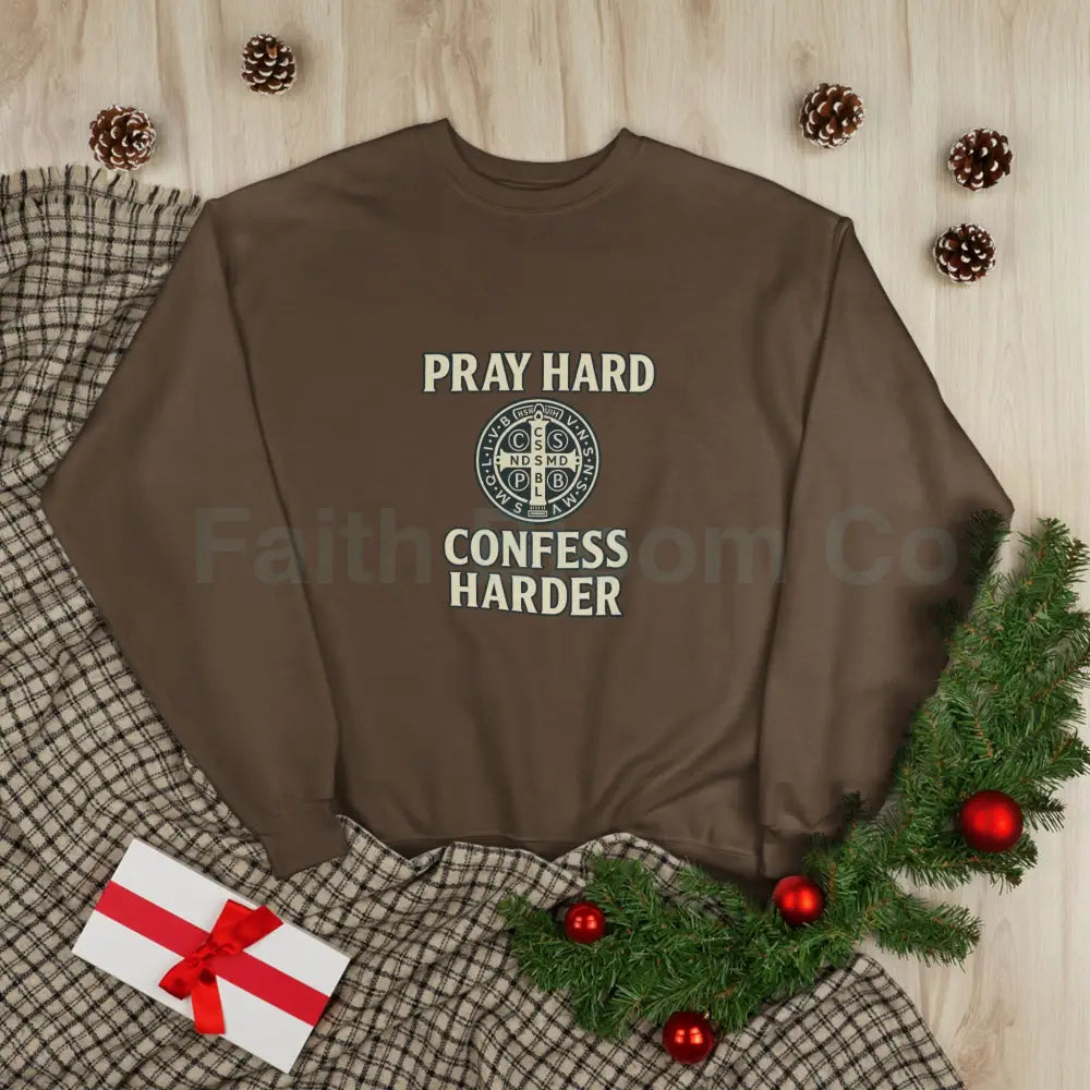 Pray Hard Confess Harder Eco-Friendly Crewneck Sweatshirt Sweatshirt