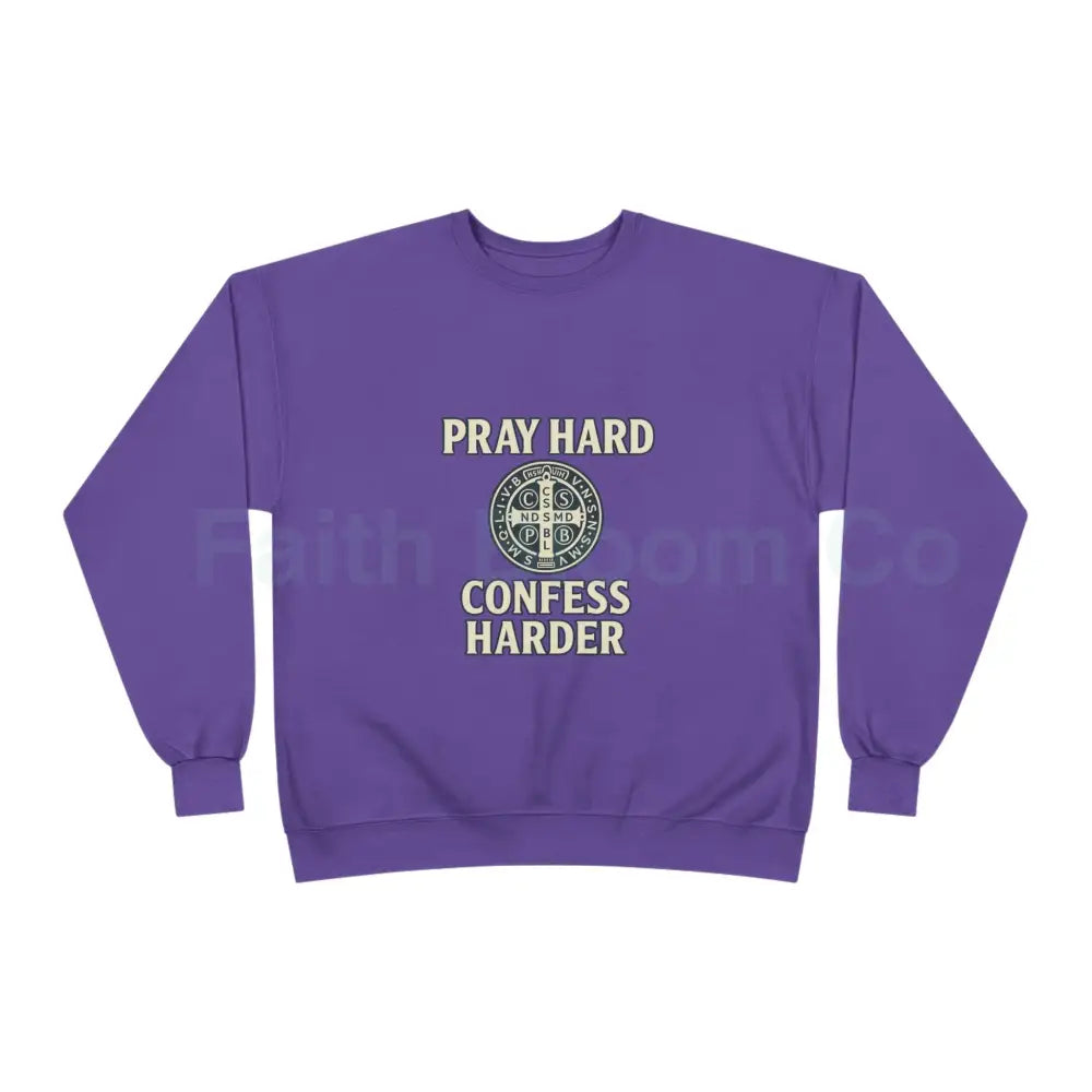 Pray Hard Confess Harder Eco-Friendly Crewneck Sweatshirt Purple / S Sweatshirt