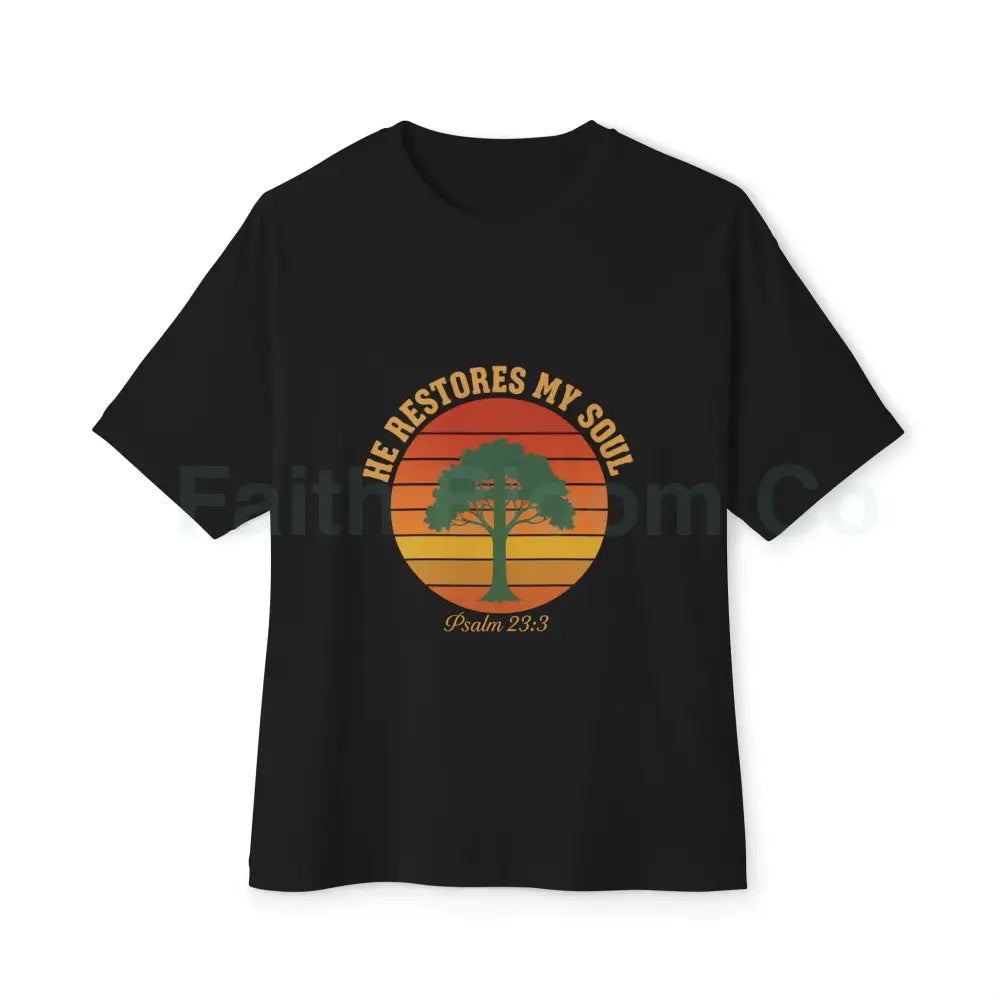 Psalm 23:3 Vintage Sunset Tee — ’He Restores My Soul’ Black / XS T-Shirt