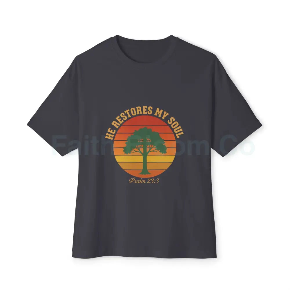 Psalm 23:3 Vintage Sunset Tee — ’He Restores My Soul’ Dark Grey / XS T-Shirt
