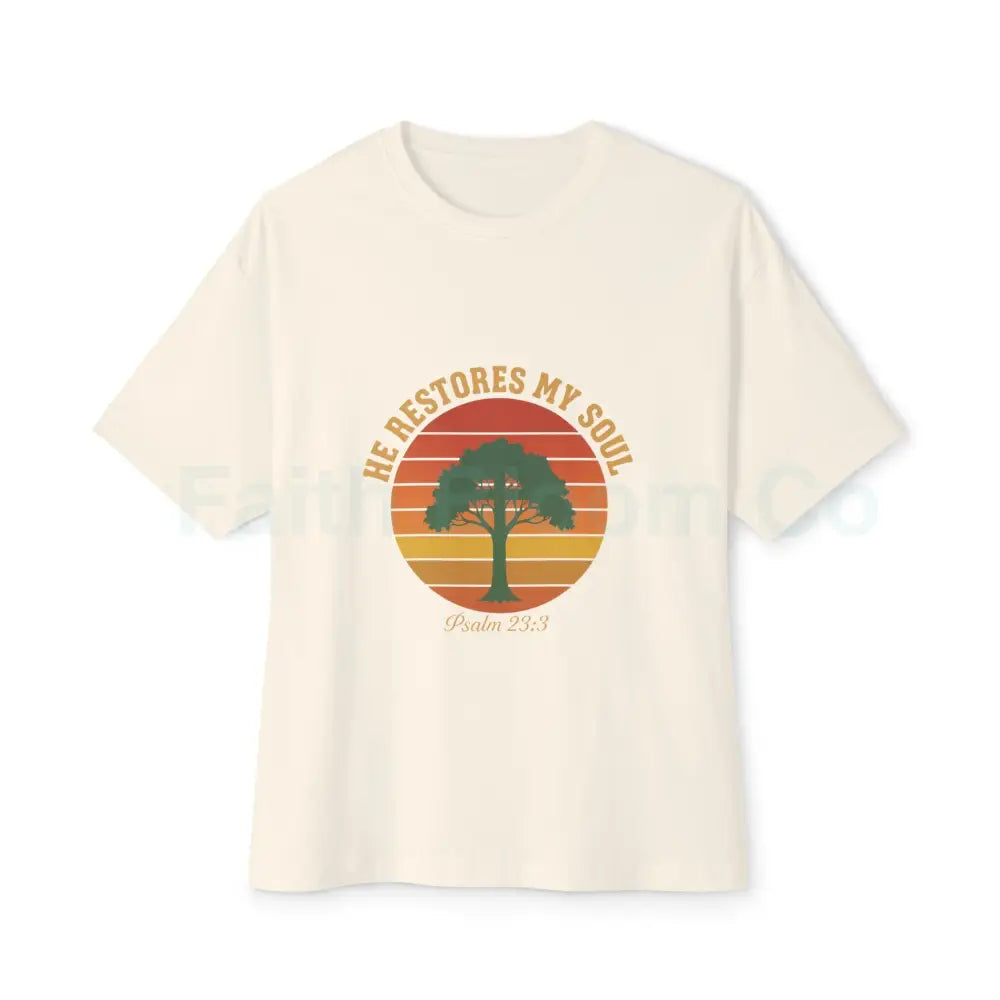 Psalm 23:3 Vintage Sunset Tee — ’He Restores My Soul’ Natural / XS T-Shirt