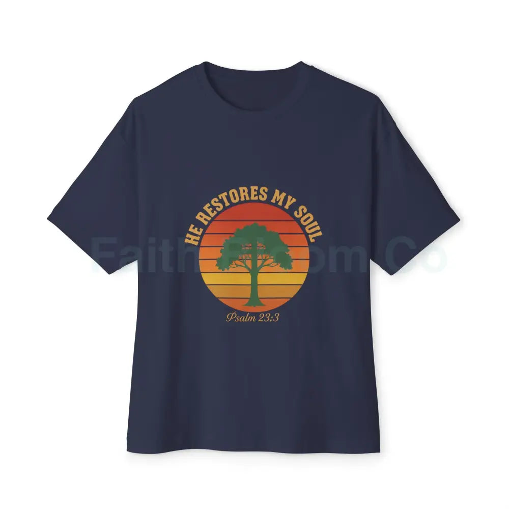 Psalm 23:3 Vintage Sunset Tee — ’He Restores My Soul’ Navy / XS T-Shirt