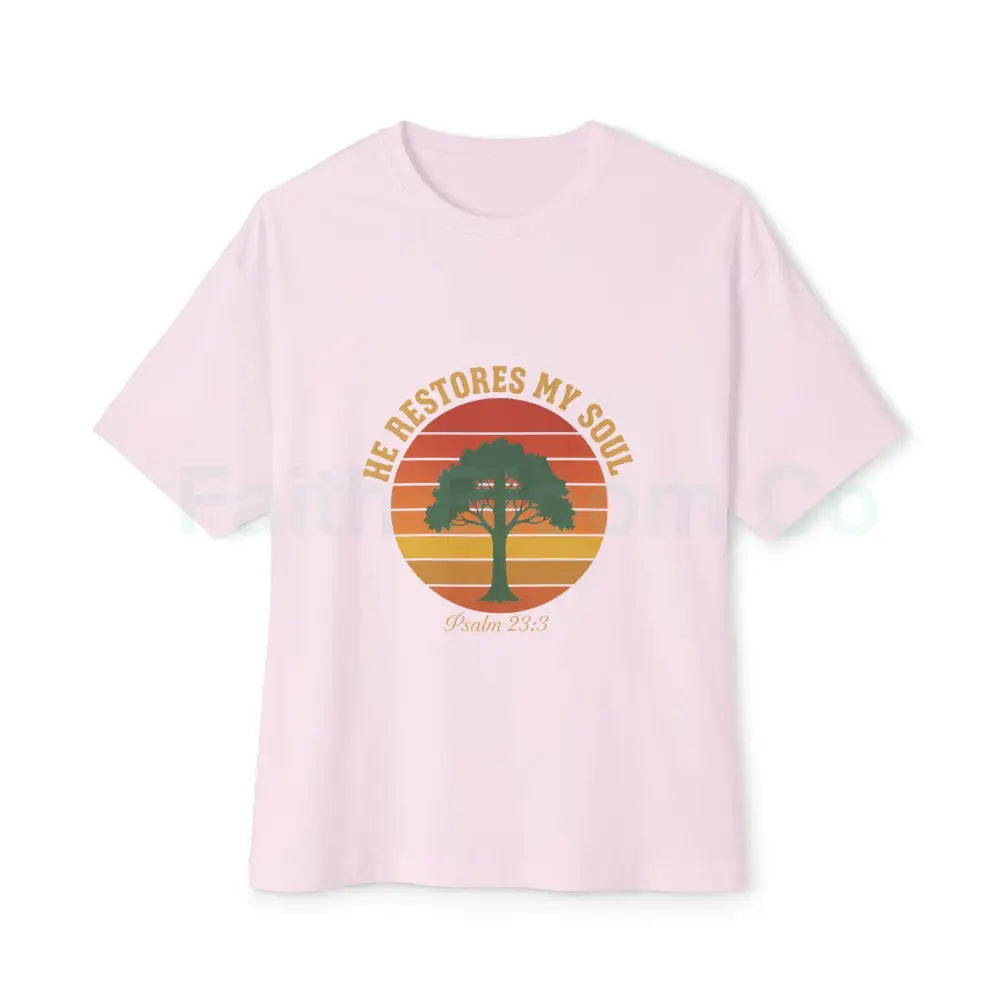 Psalm 23:3 Vintage Sunset Tee — ’He Restores My Soul’ Soft Pink / XS T-Shirt