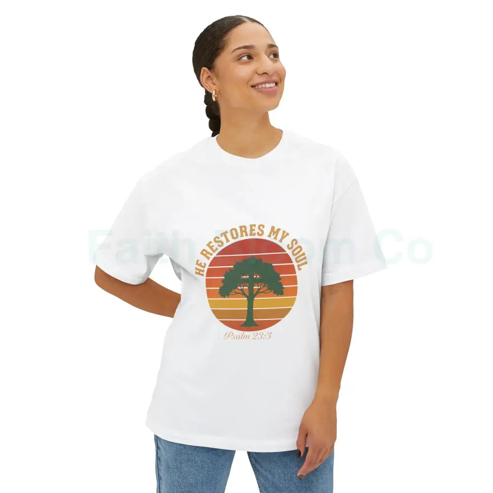 Psalm 23:3 Vintage Sunset Tee — ’He Restores My Soul’ T-Shirt