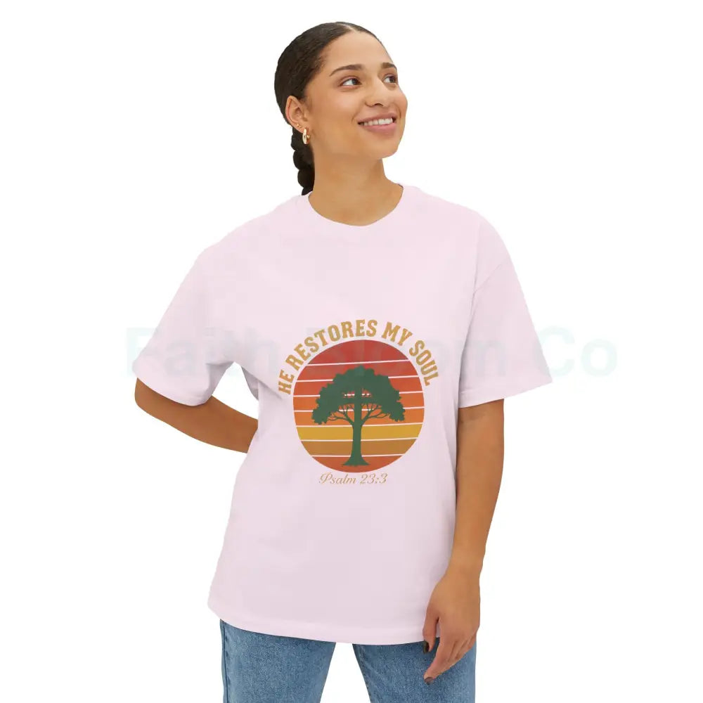 Psalm 23:3 Vintage Sunset Tee — ’He Restores My Soul’ T-Shirt