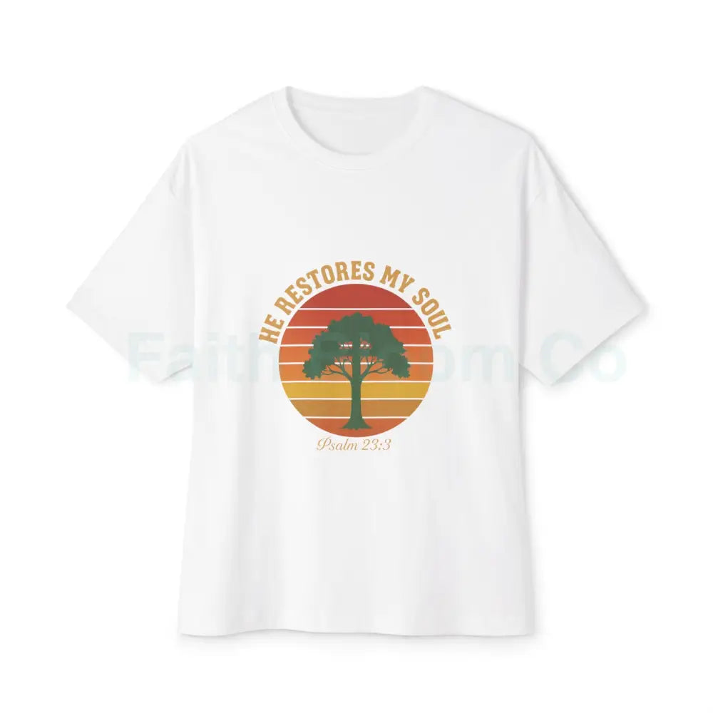Psalm 23:3 Vintage Sunset Tee — ’He Restores My Soul’ White / XS T-Shirt