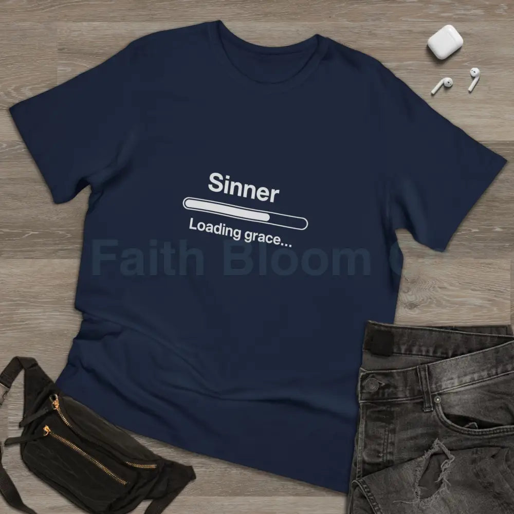 Sinner. Loading Grace… 77% T‑Shirt — Minimalist Catholic Humor Tee T-Shirt
