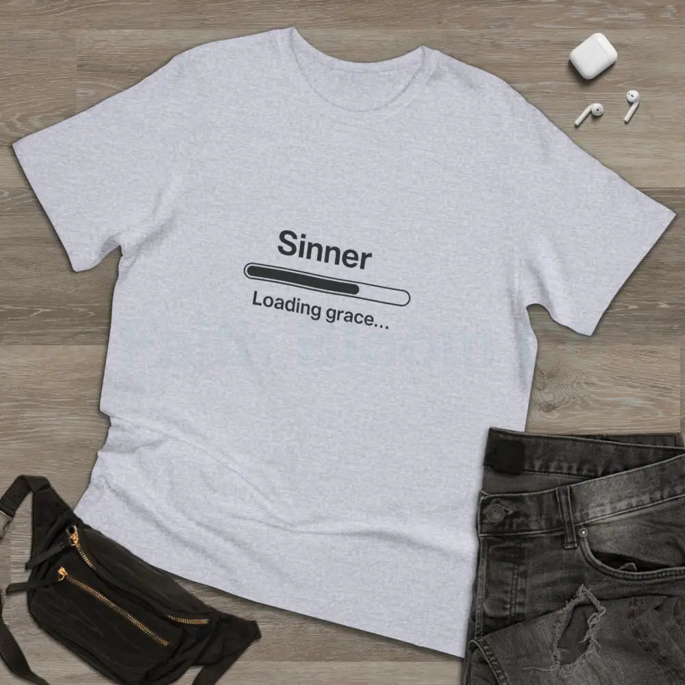 Sinner. Loading Grace… 77% T‑Shirt — Minimalist Catholic Humor Tee T-Shirt