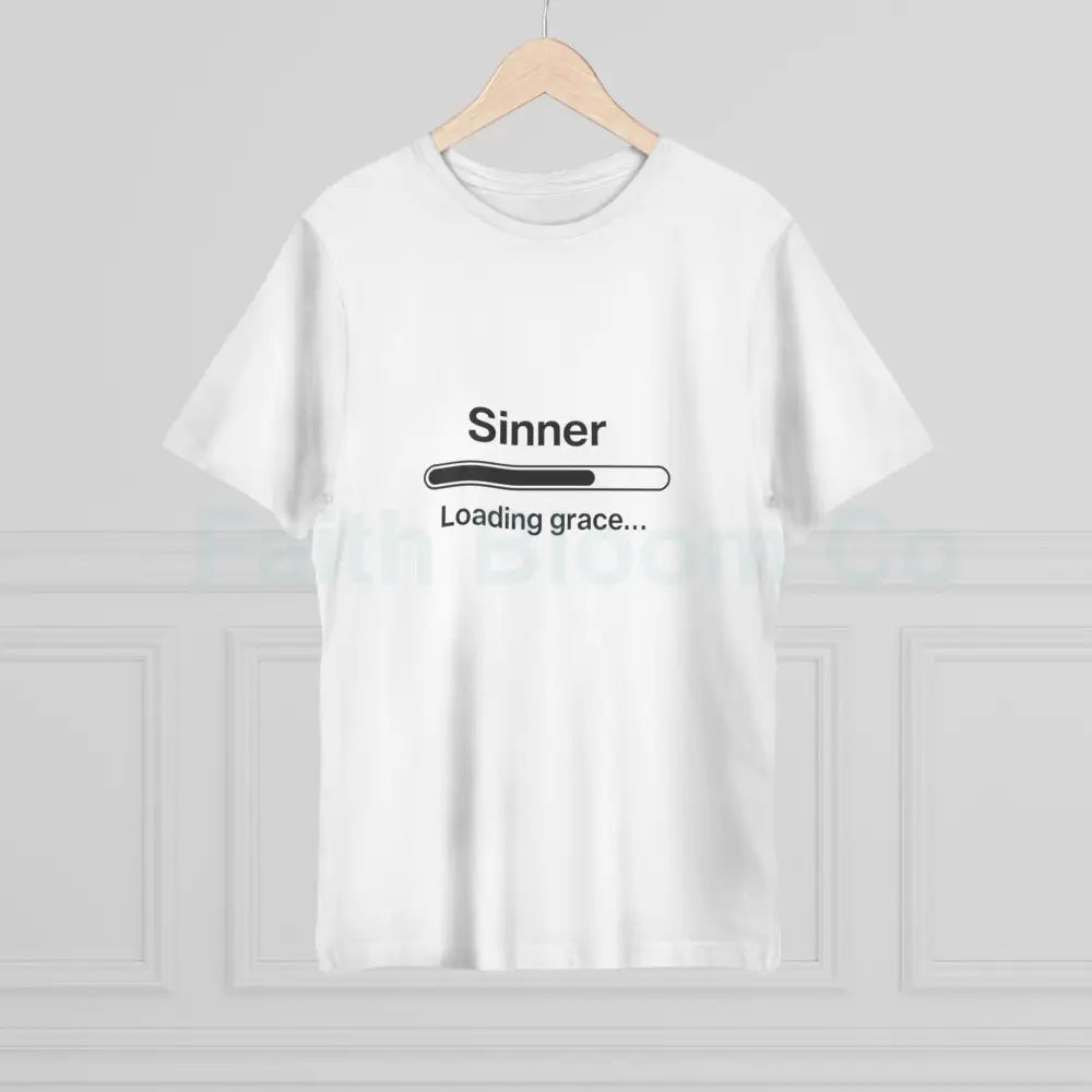Sinner. Loading Grace… 77% T‑Shirt — Minimalist Catholic Humor Tee T-Shirt
