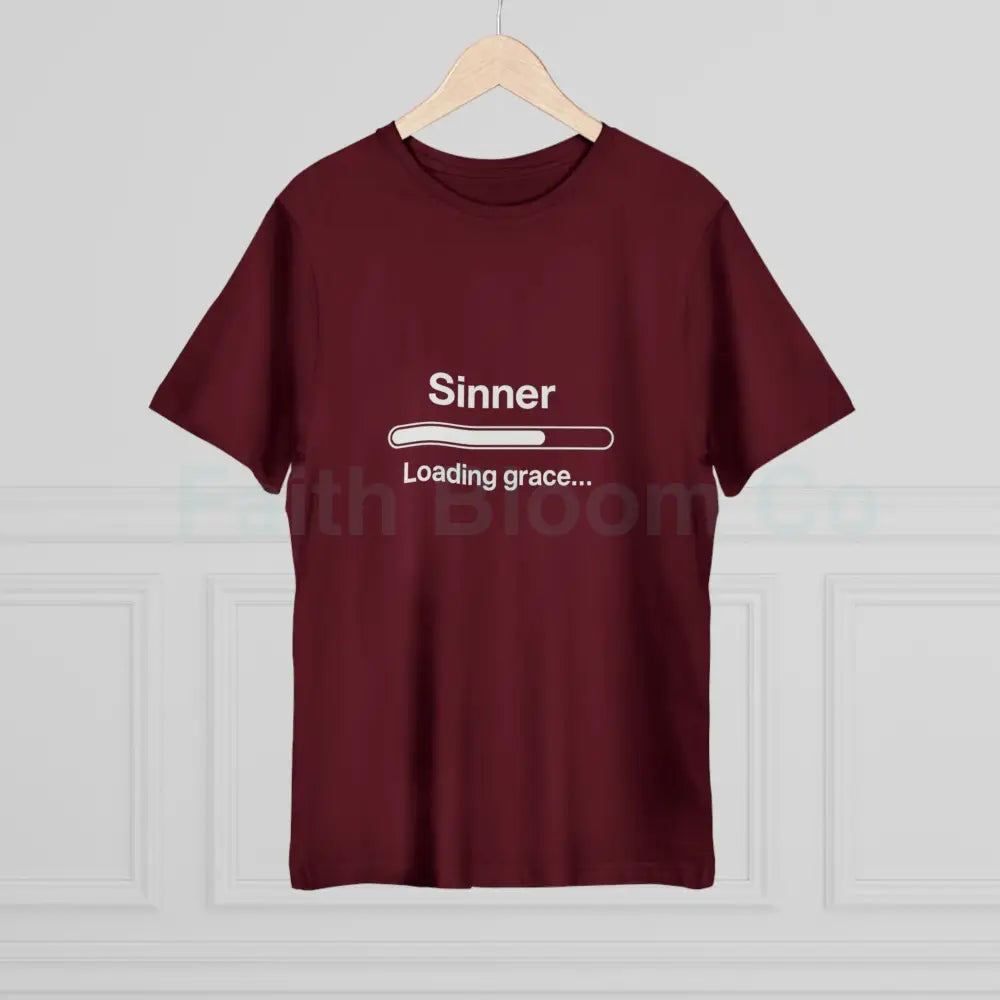 Sinner. Loading Grace… 77% T‑Shirt — Minimalist Catholic Humor Tee T-Shirt