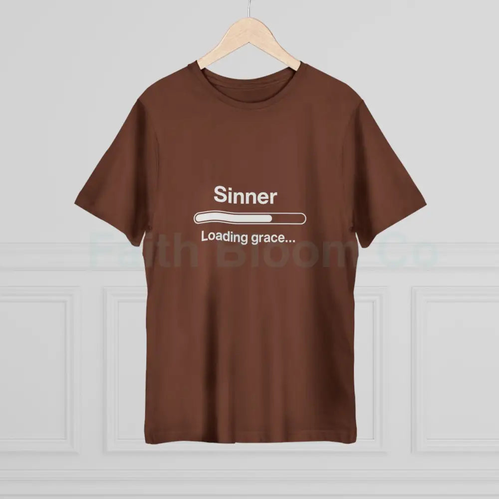 Sinner. Loading Grace… 77% T‑Shirt — Minimalist Catholic Humor Tee T-Shirt