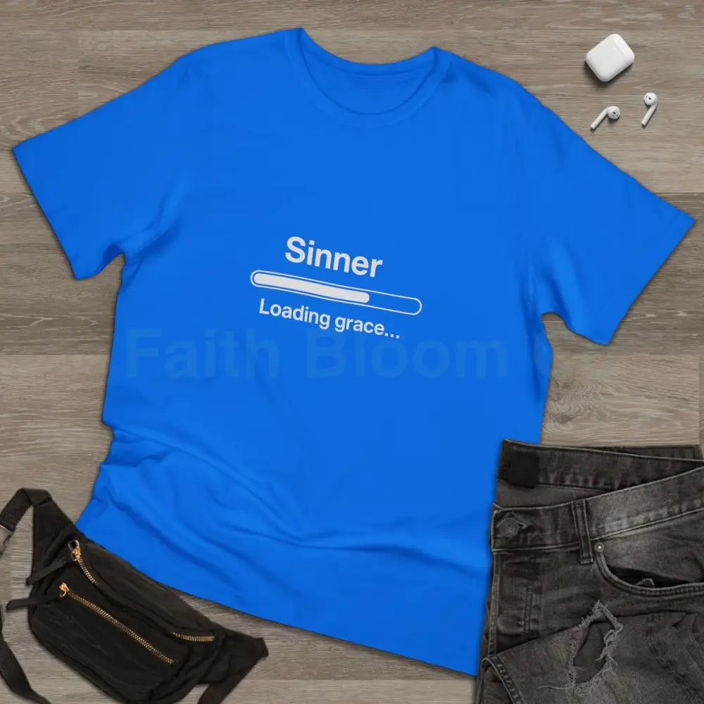 Sinner. Loading Grace… 77% T‑Shirt — Minimalist Catholic Humor Tee T-Shirt