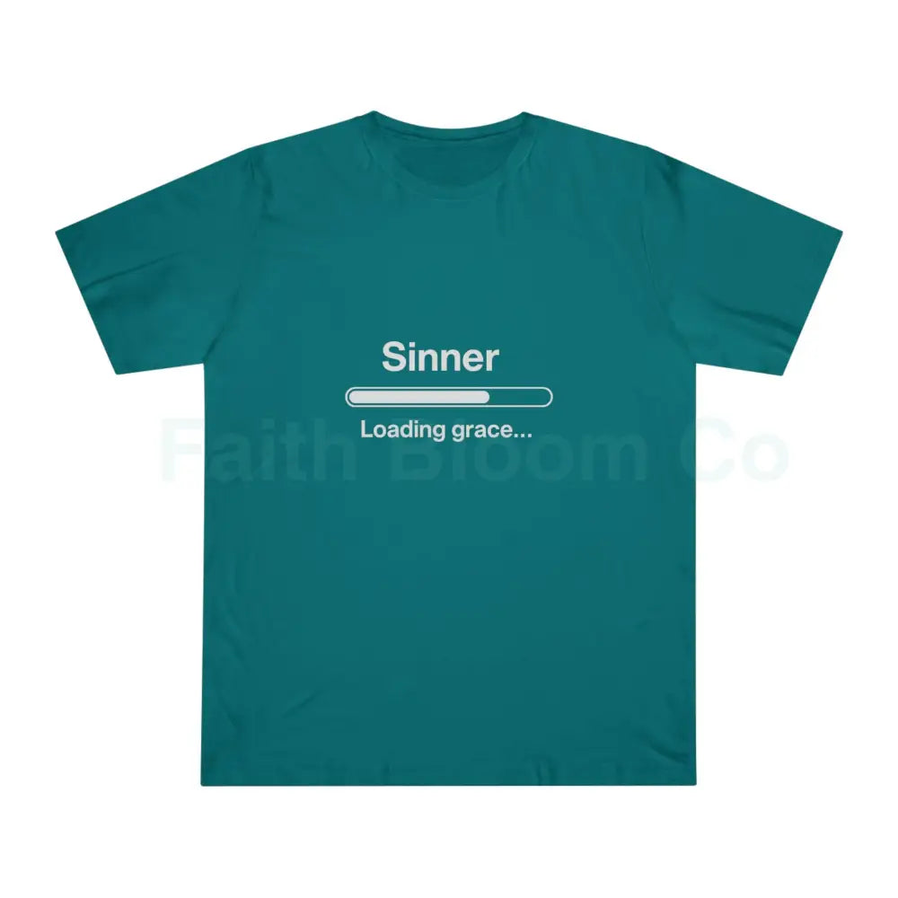 Sinner. Loading Grace… 77% T‑Shirt — Minimalist Catholic Humor Tee T-Shirt