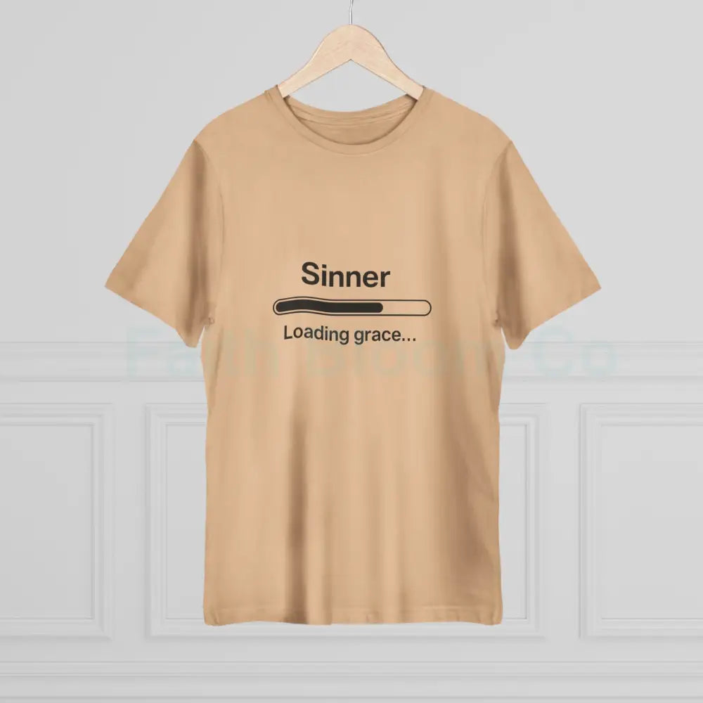 Sinner. Loading Grace… 77% T‑Shirt — Minimalist Catholic Humor Tee T-Shirt