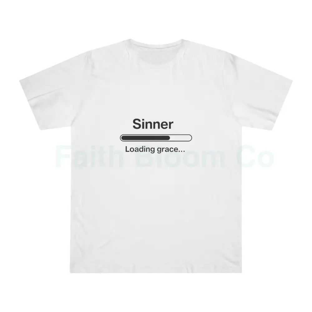 Sinner. Loading Grace… 77% T‑Shirt — Minimalist Catholic Humor Tee White / XS T-Shirt