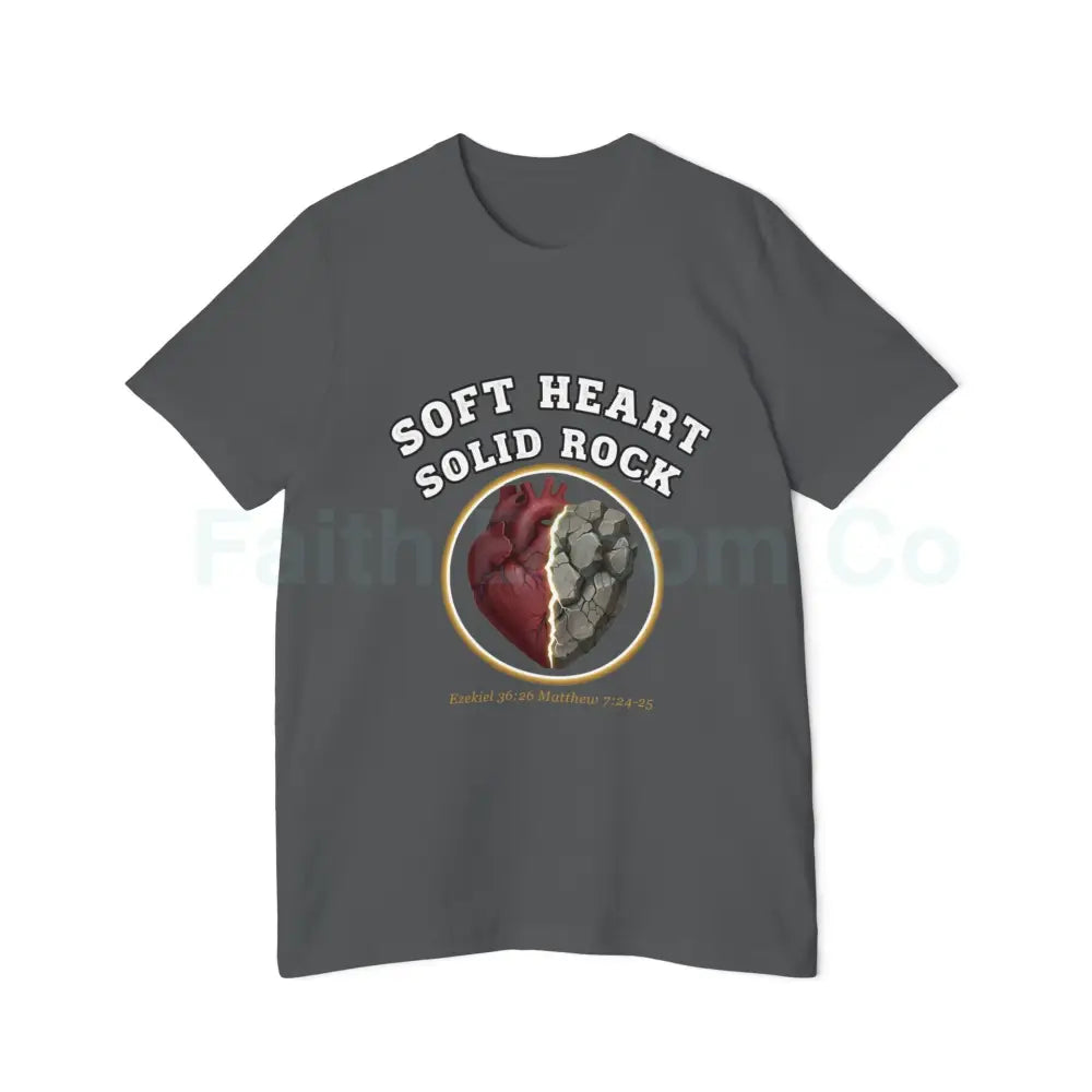 Soft Heart Solid Rock Christian T-Shirt — Ezekiel 36:26 · Matthew 7:24–25 Asphalt / XS T-Shirt