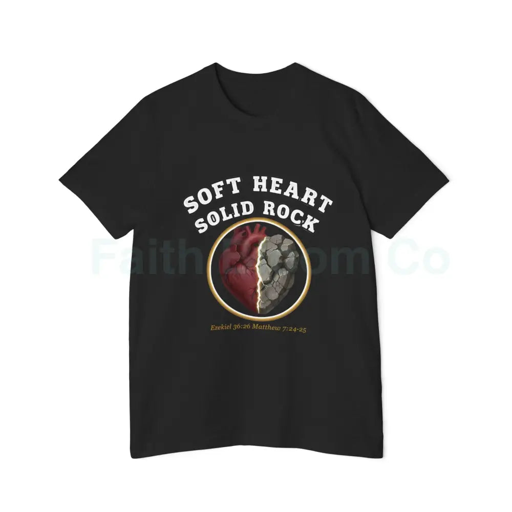 Soft Heart Solid Rock Christian T-Shirt — Ezekiel 36:26 · Matthew 7:24–25 Solid Black Blend / XS T-Shirt
