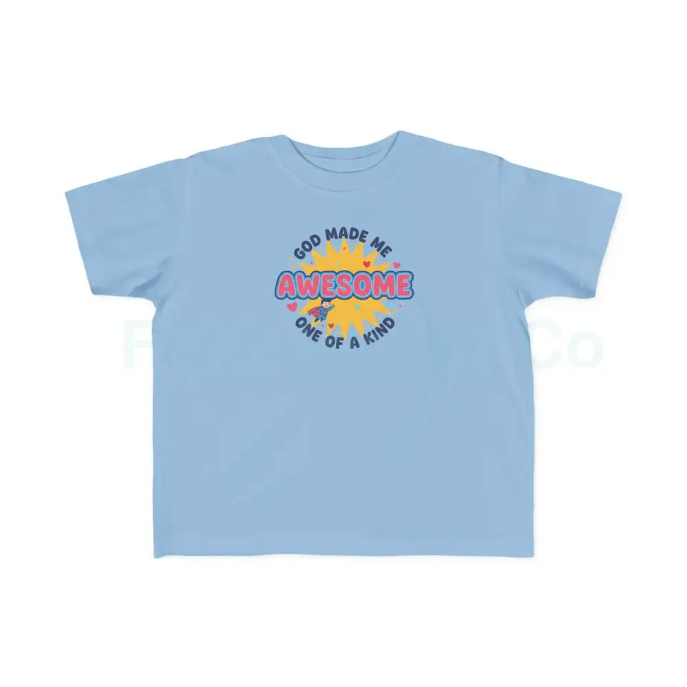 Toddler Graphic Tee - God Made Me Awesome Pop Art Design 2T / Light Blue Kids clothes