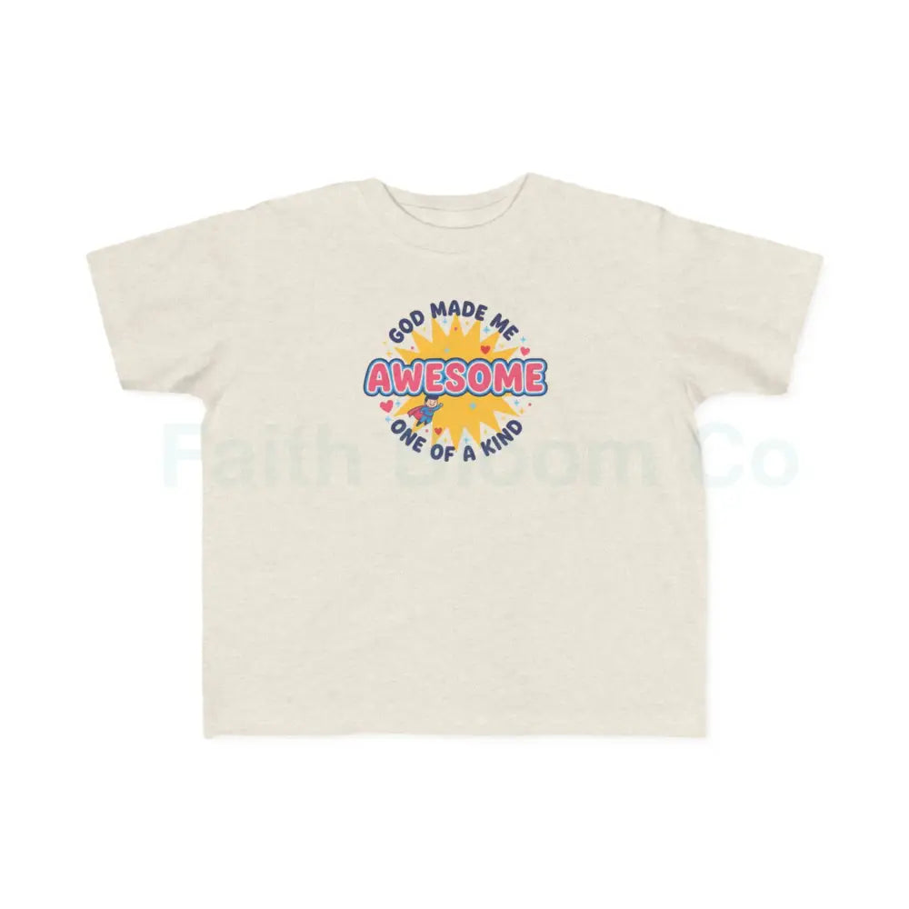 Toddler Graphic Tee - God Made Me Awesome Pop Art Design 2T / Natural Heather Kids clothes