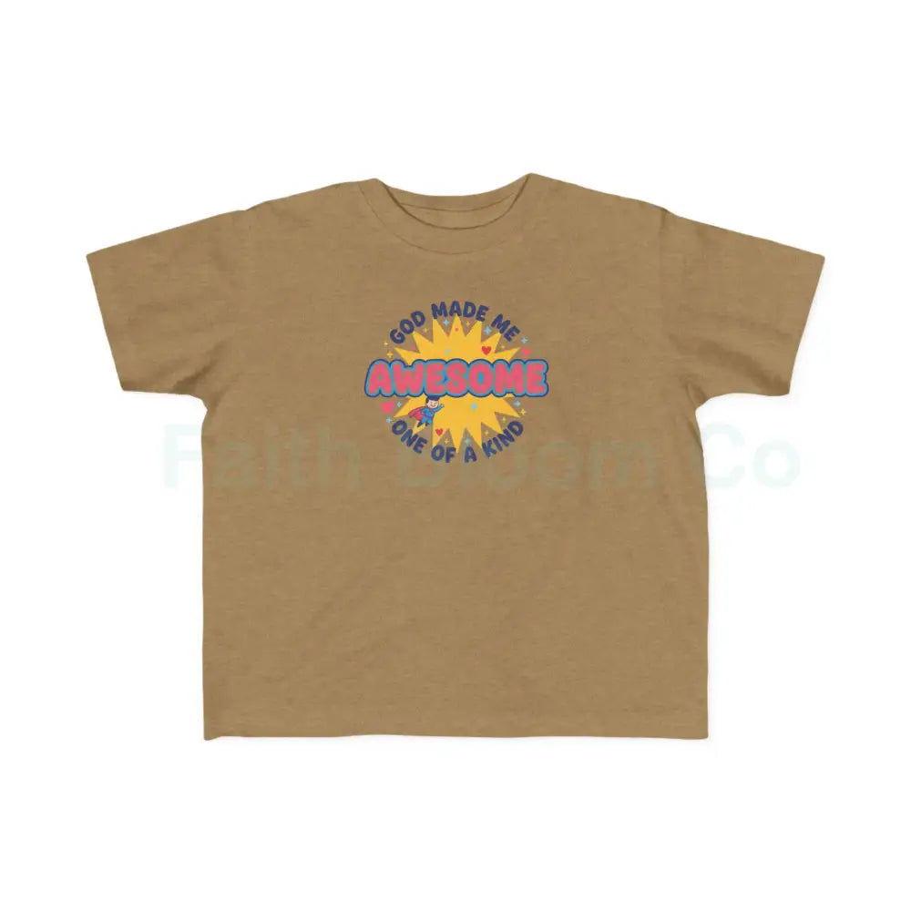 Toddler Graphic Tee - God Made Me Awesome Pop Art Design 2T / Vintage Coyote Brown Kids clothes