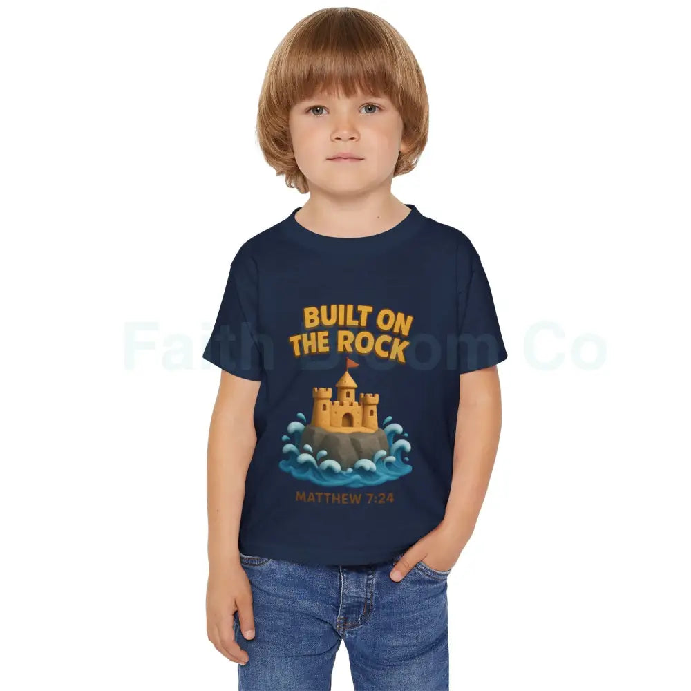 Toddler T-Shirt Featuring Cute Castle Design - Built on the Rock Matthew 7:24 Kids Gift Birthday Shirt Faith-Based