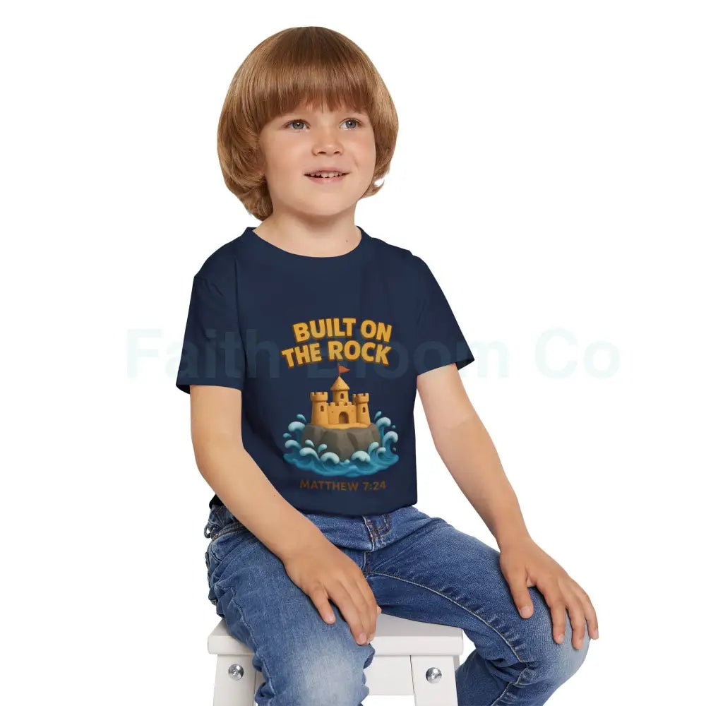 Toddler T-Shirt Featuring Cute Castle Design - Built on the Rock Matthew 7:24 Kids Gift Birthday Shirt Faith-Based