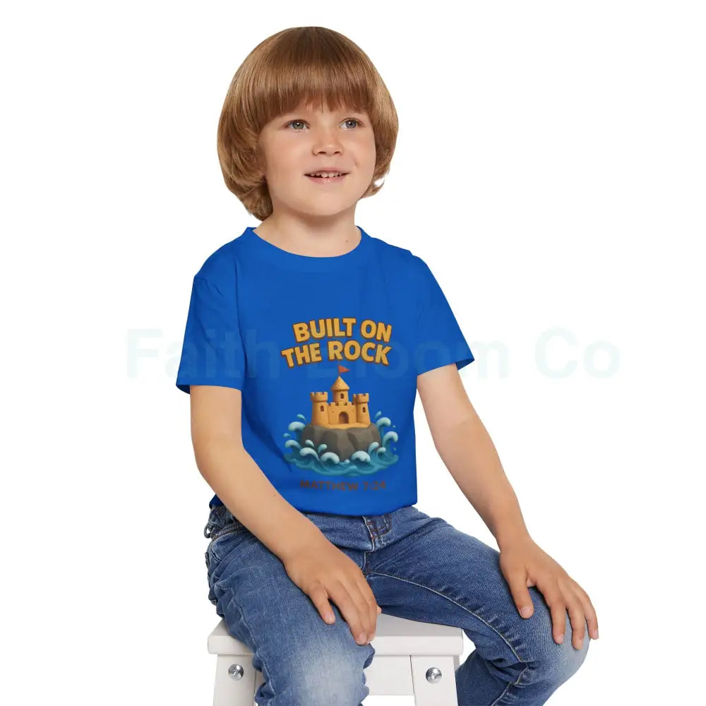 Toddler T-Shirt Featuring Cute Castle Design - Built on the Rock Matthew 7:24 Kids Gift Birthday Shirt Faith-Based