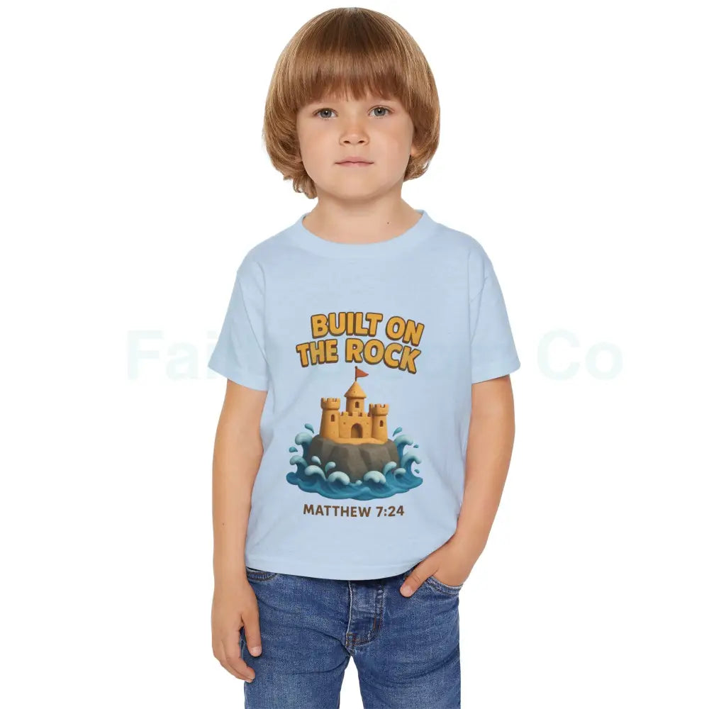 Toddler T-Shirt Featuring Cute Castle Design - Built on the Rock Matthew 7:24 Kids Gift Birthday Shirt Faith-Based