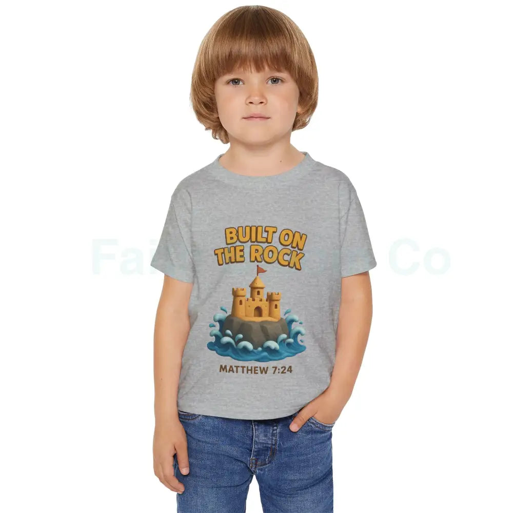 Toddler T-Shirt Featuring Cute Castle Design - Built on the Rock Matthew 7:24 Kids Gift Birthday Shirt Faith-Based