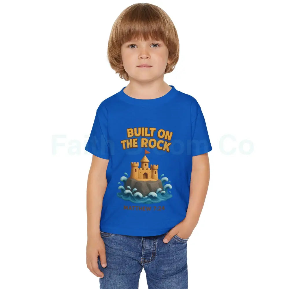 Toddler T-Shirt Featuring Cute Castle Design - Built on the Rock Matthew 7:24 Kids Gift Birthday Shirt Faith-Based