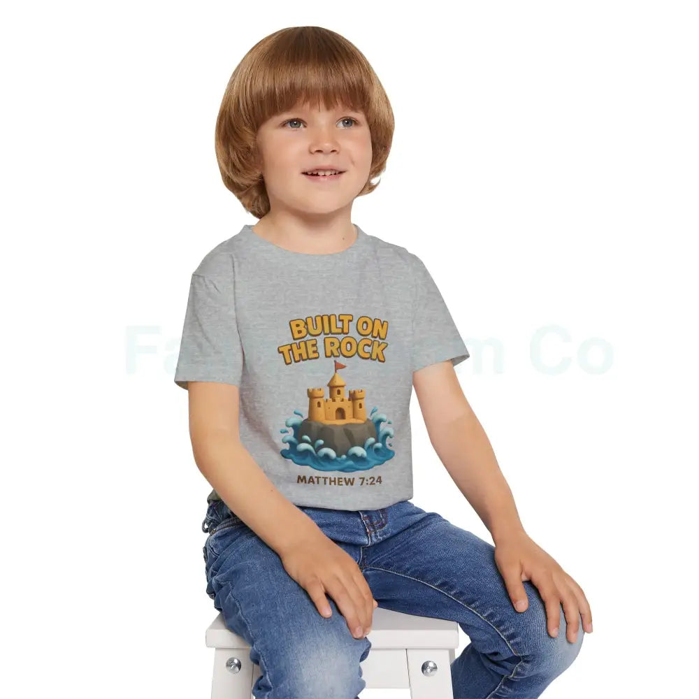 Toddler T-Shirt Featuring Cute Castle Design - Built on the Rock Matthew 7:24 Kids Gift Birthday Shirt Faith-Based