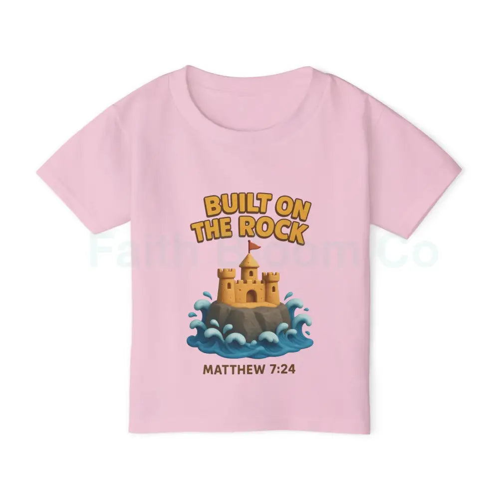Toddler T-Shirt Featuring Cute Castle Design - Built on the Rock Matthew 7:24 Kids Gift Birthday Shirt Faith-Based