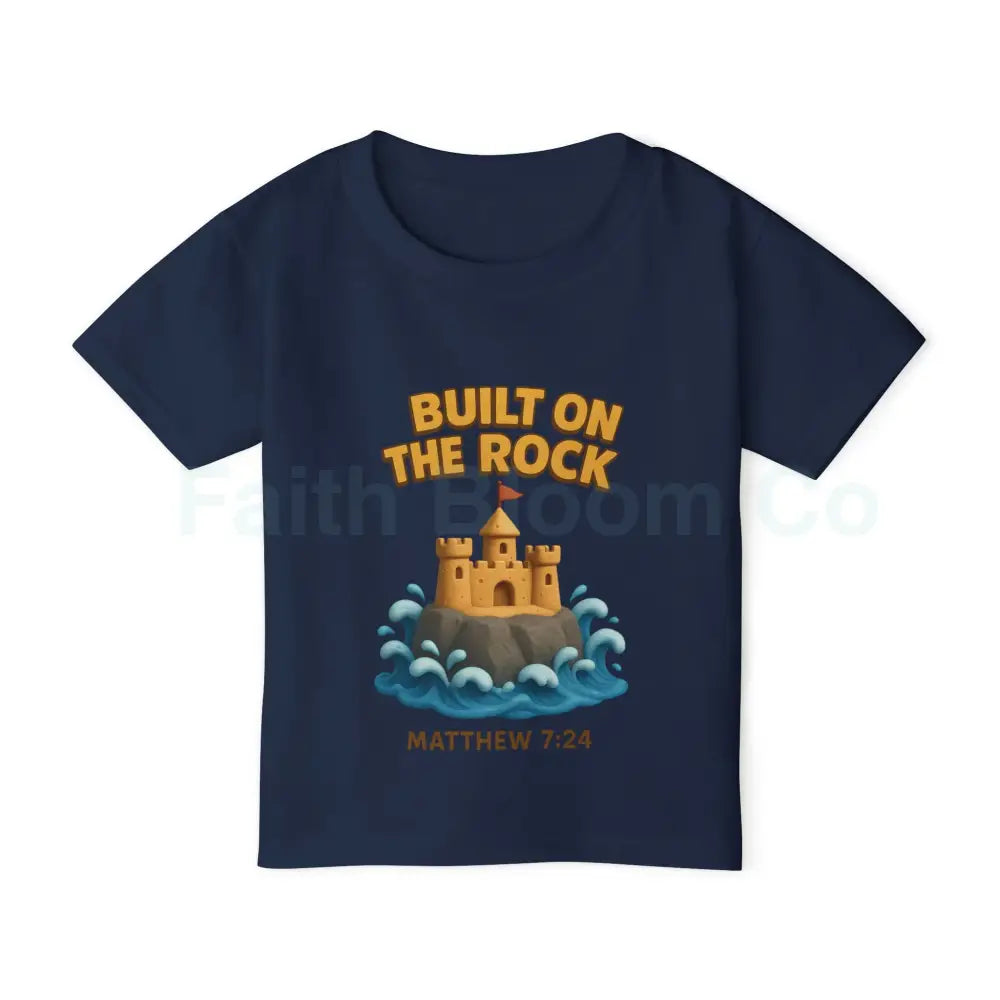 Toddler T-Shirt Featuring Cute Castle Design - Built on the Rock Matthew 7:24 Kids Gift Birthday Shirt Faith-Based