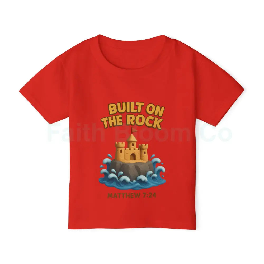 Toddler T-Shirt Featuring Cute Castle Design - Built on the Rock Matthew 7:24 Kids Gift Birthday Shirt Faith-Based
