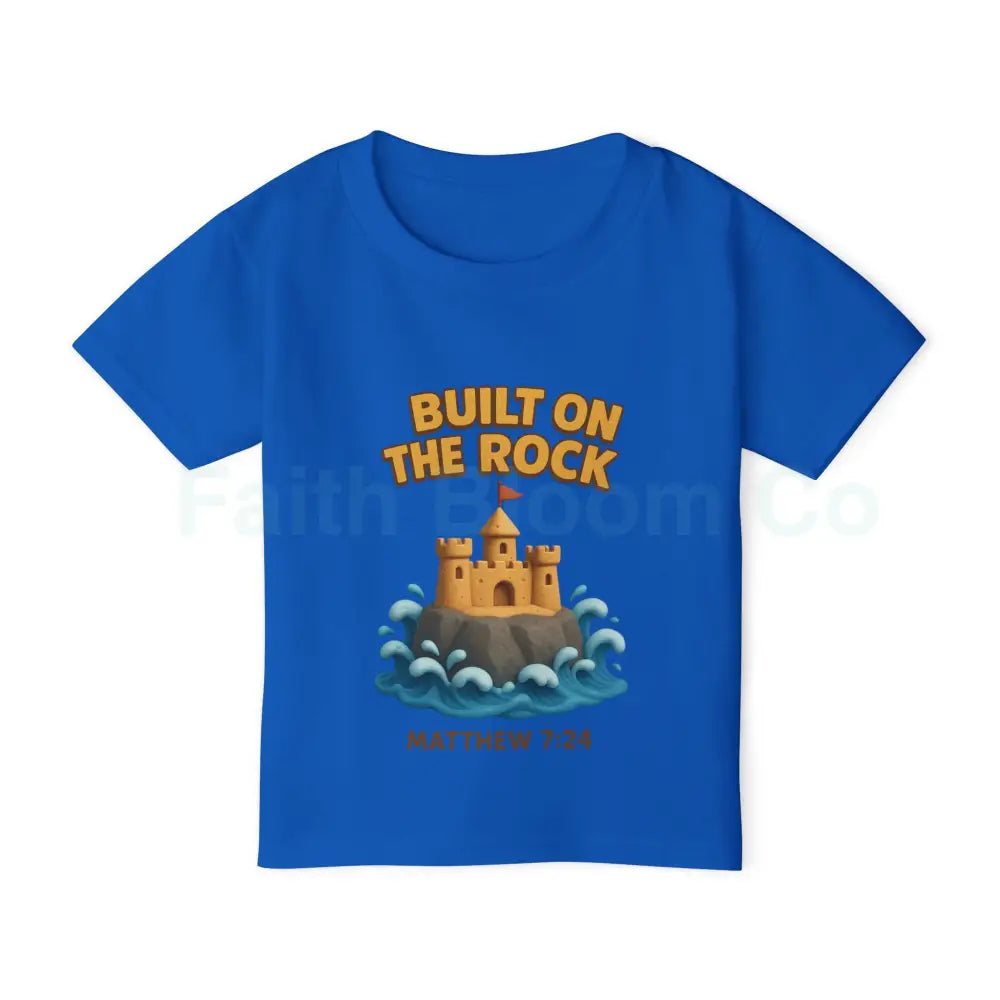 Toddler T-Shirt Featuring Cute Castle Design - Built on the Rock Matthew 7:24 Kids Gift Birthday Shirt Faith-Based