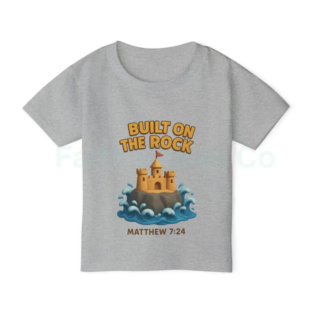 Toddler T-Shirt Featuring Cute Castle Design - Built on the Rock Matthew 7:24 Kids Gift Birthday Shirt Faith-Based