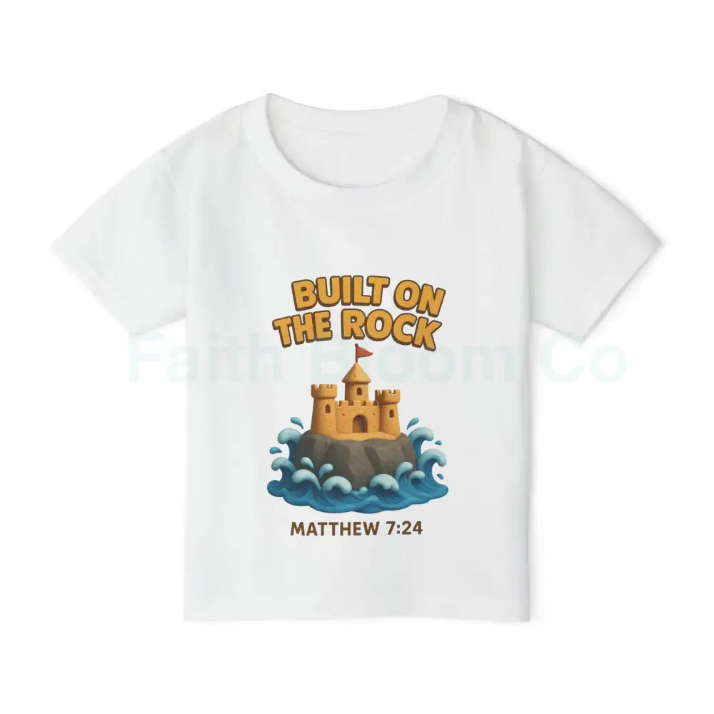 Toddler T-Shirt Featuring Cute Castle Design - Built on the Rock Matthew 7:24 Kids Gift Birthday Shirt Faith-Based
