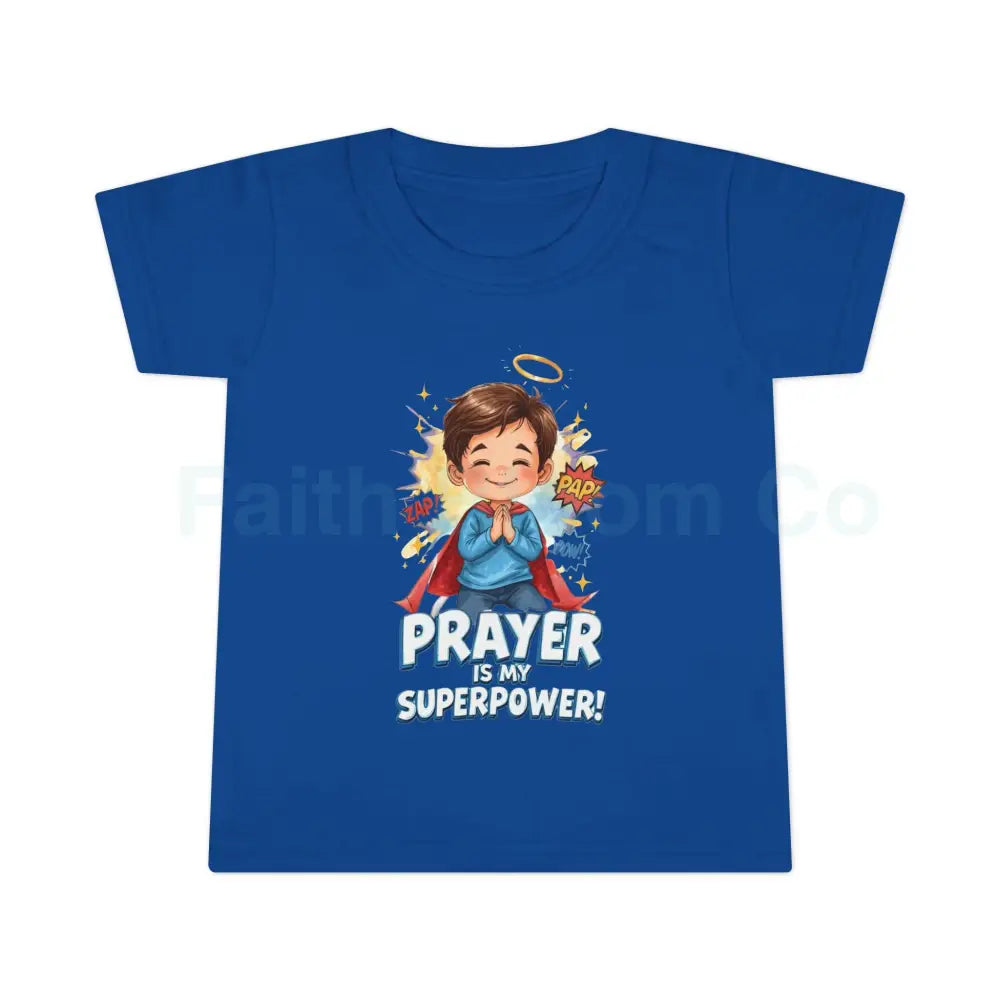 Toddler T-shirt — ’Prayer Is My Superpower’ Superhero Graphic Royal / 3T Kids clothes