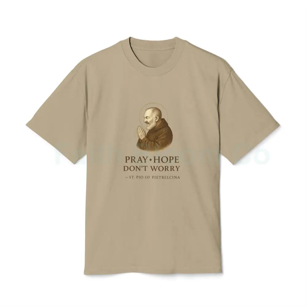 Trust in God: Padre Pio Inspirational T-Shirt Faded Khaki / S T-Shirt