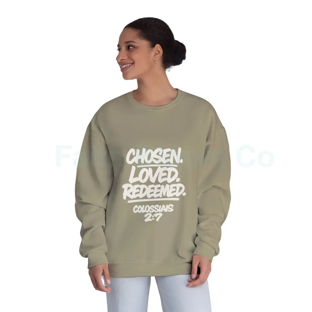 Unisex Inspirational Sweatshirt | Chosen Loved Redeemed | Cozy Christian Apparel | Gift for Faith Lovers | Everyday