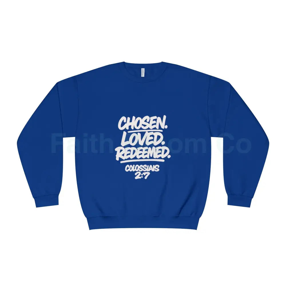 Unisex Inspirational Sweatshirt | Chosen Loved Redeemed | Cozy Christian Apparel | Gift for Faith Lovers | Everyday