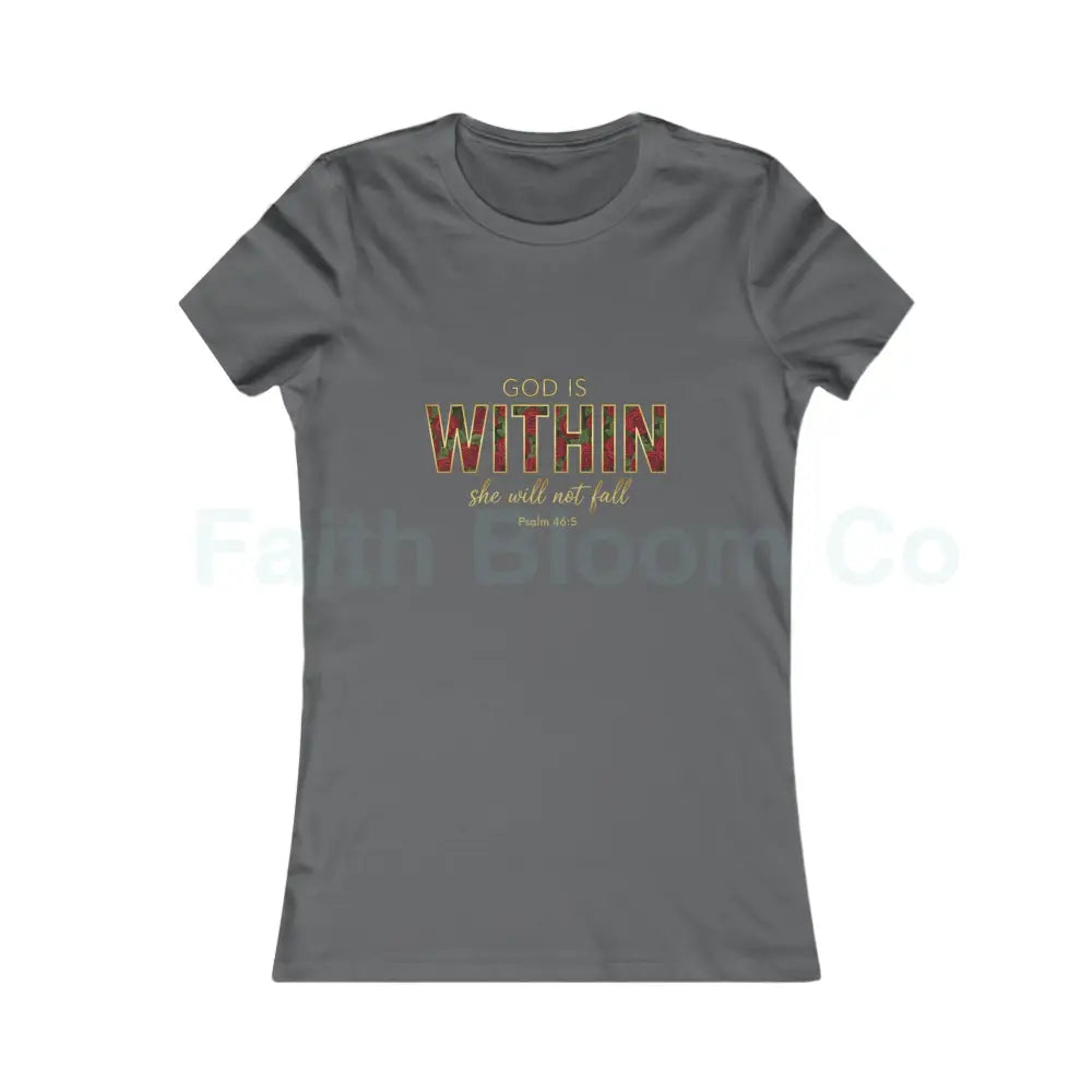 Women’s Tee — ’God Is WITHIN’ Floral Psalm 46:5 Faith Tee Asphalt / S T-Shirt