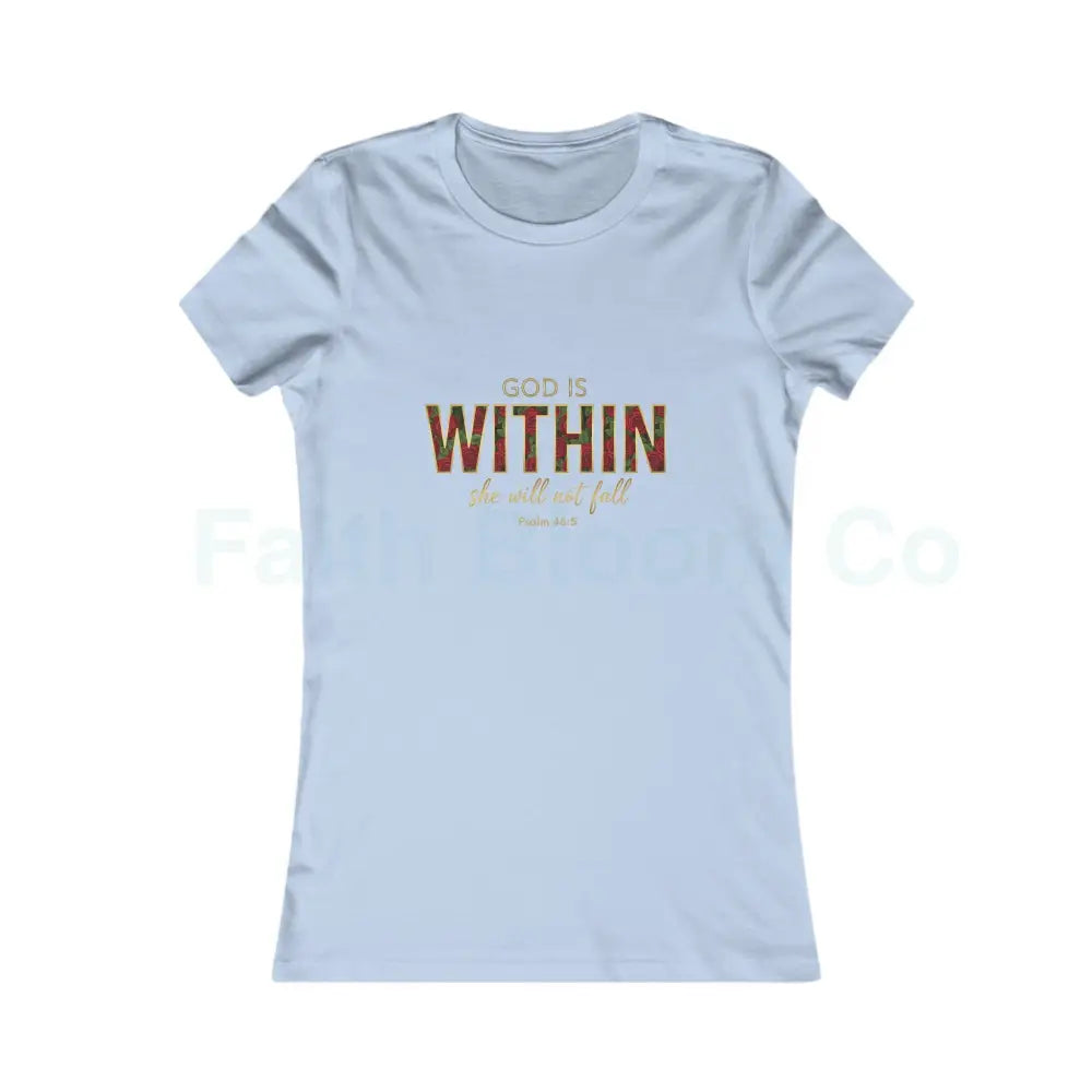 Women’s Tee — ’God Is WITHIN’ Floral Psalm 46:5 Faith Tee Baby Blue / S T-Shirt
