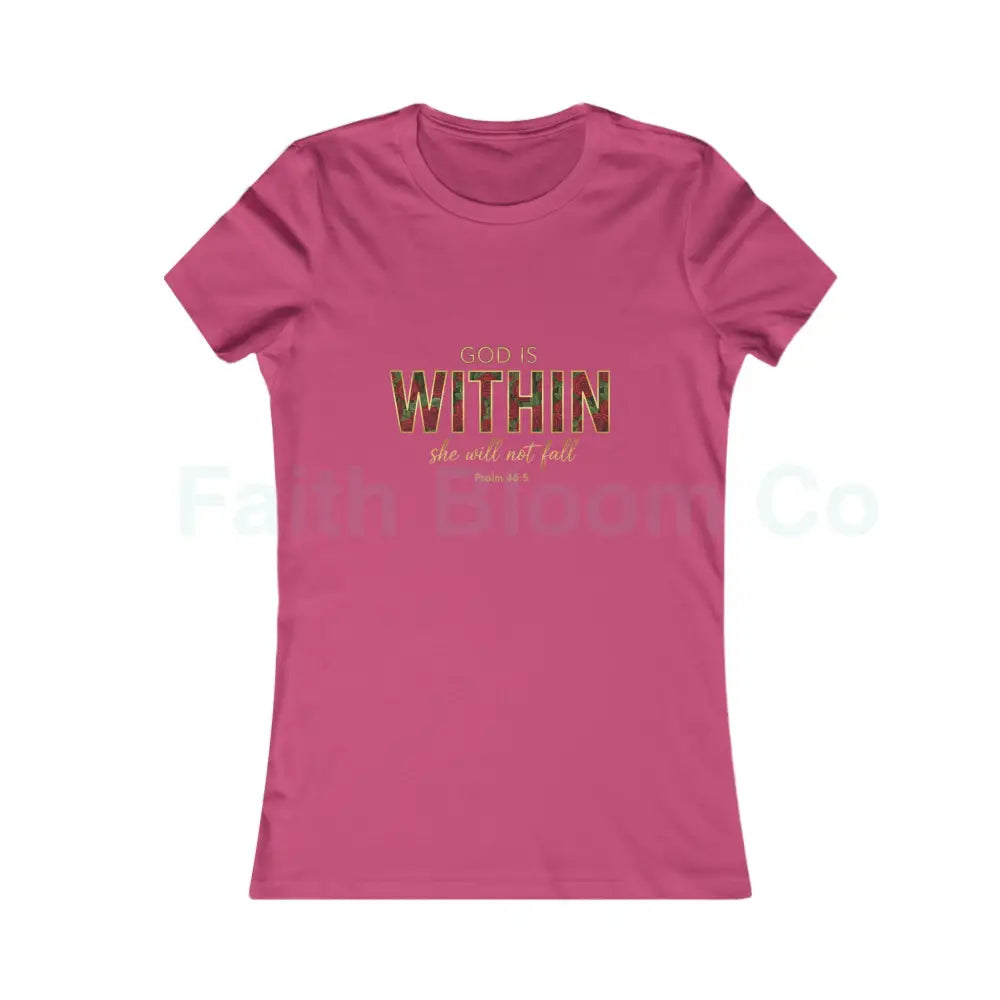 Women’s Tee — ’God Is WITHIN’ Floral Psalm 46:5 Faith Tee Berry / S T-Shirt