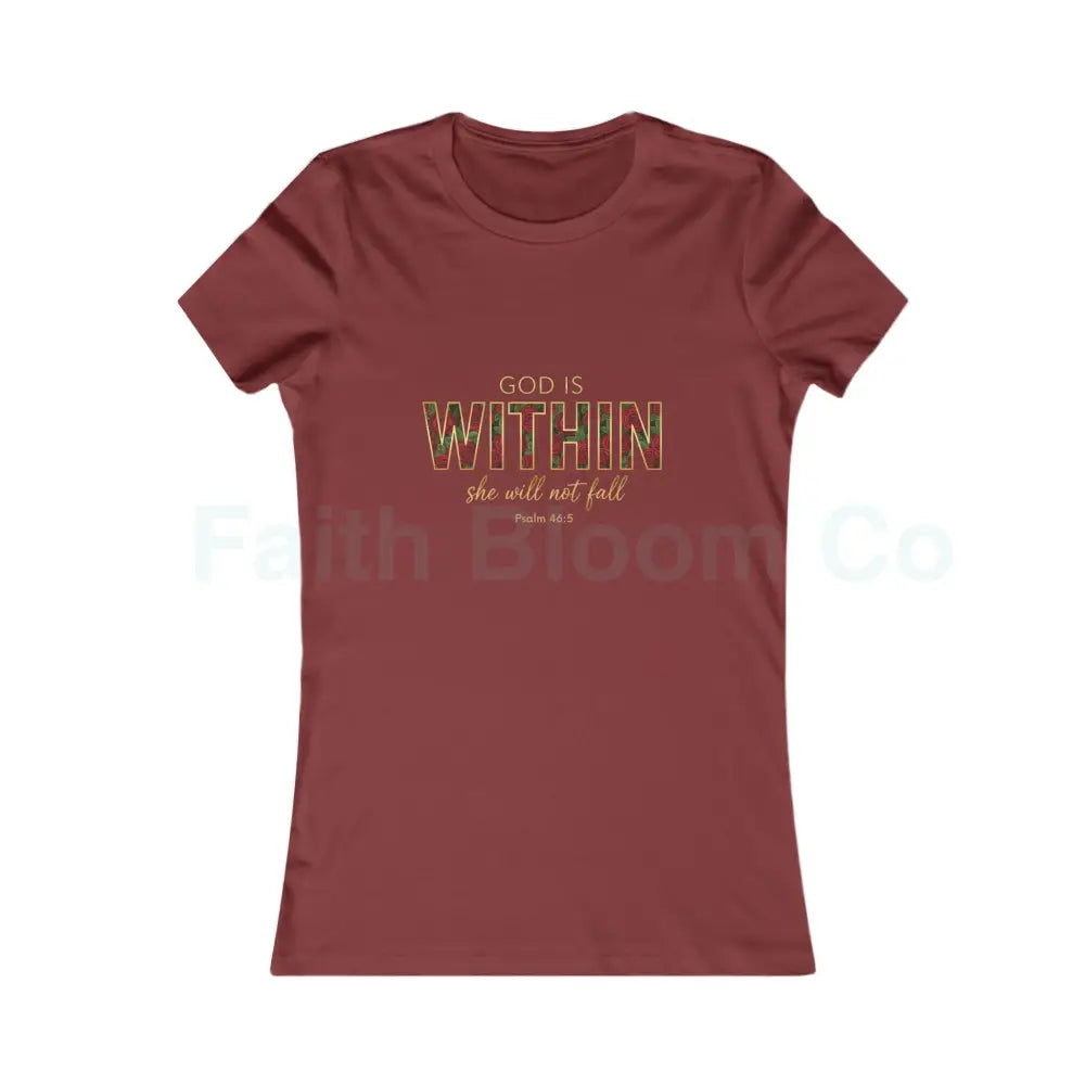 Women’s Tee — ’God Is WITHIN’ Floral Psalm 46:5 Faith Tee Cardinal / S T-Shirt