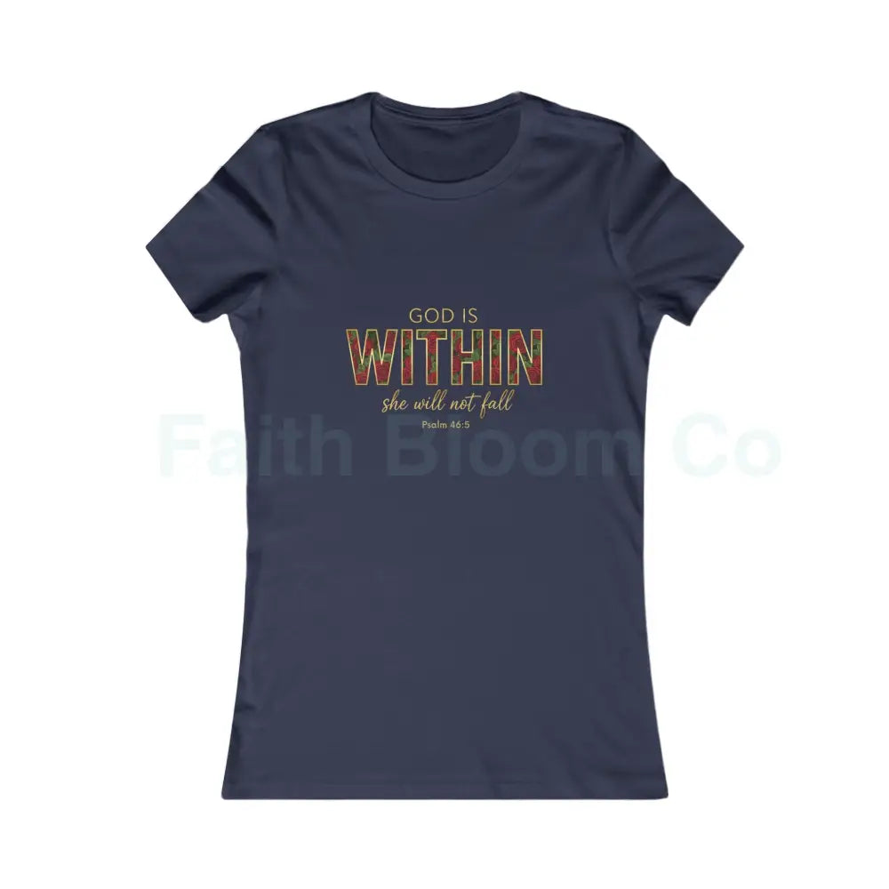 Women’s Tee — ’God Is WITHIN’ Floral Psalm 46:5 Faith Tee Navy / S T-Shirt