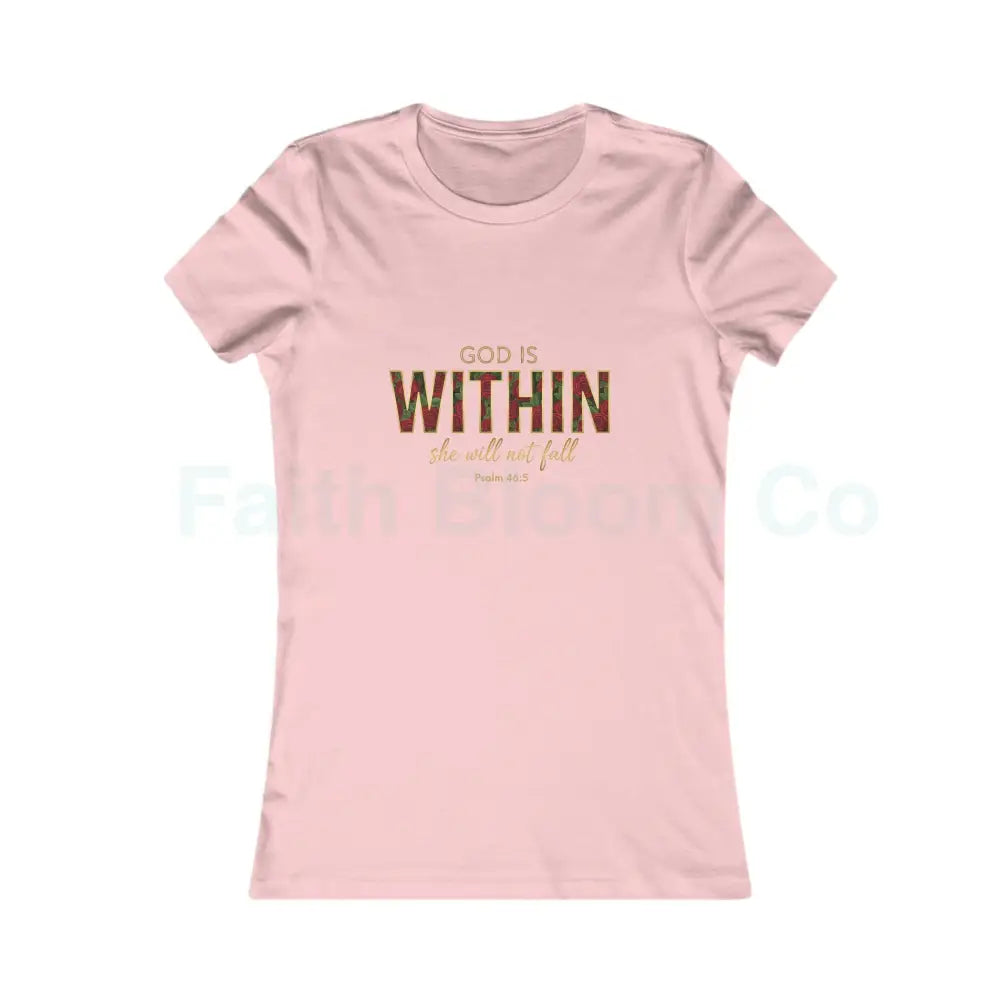 Women’s Tee — ’God Is WITHIN’ Floral Psalm 46:5 Faith Tee Pink / S T-Shirt