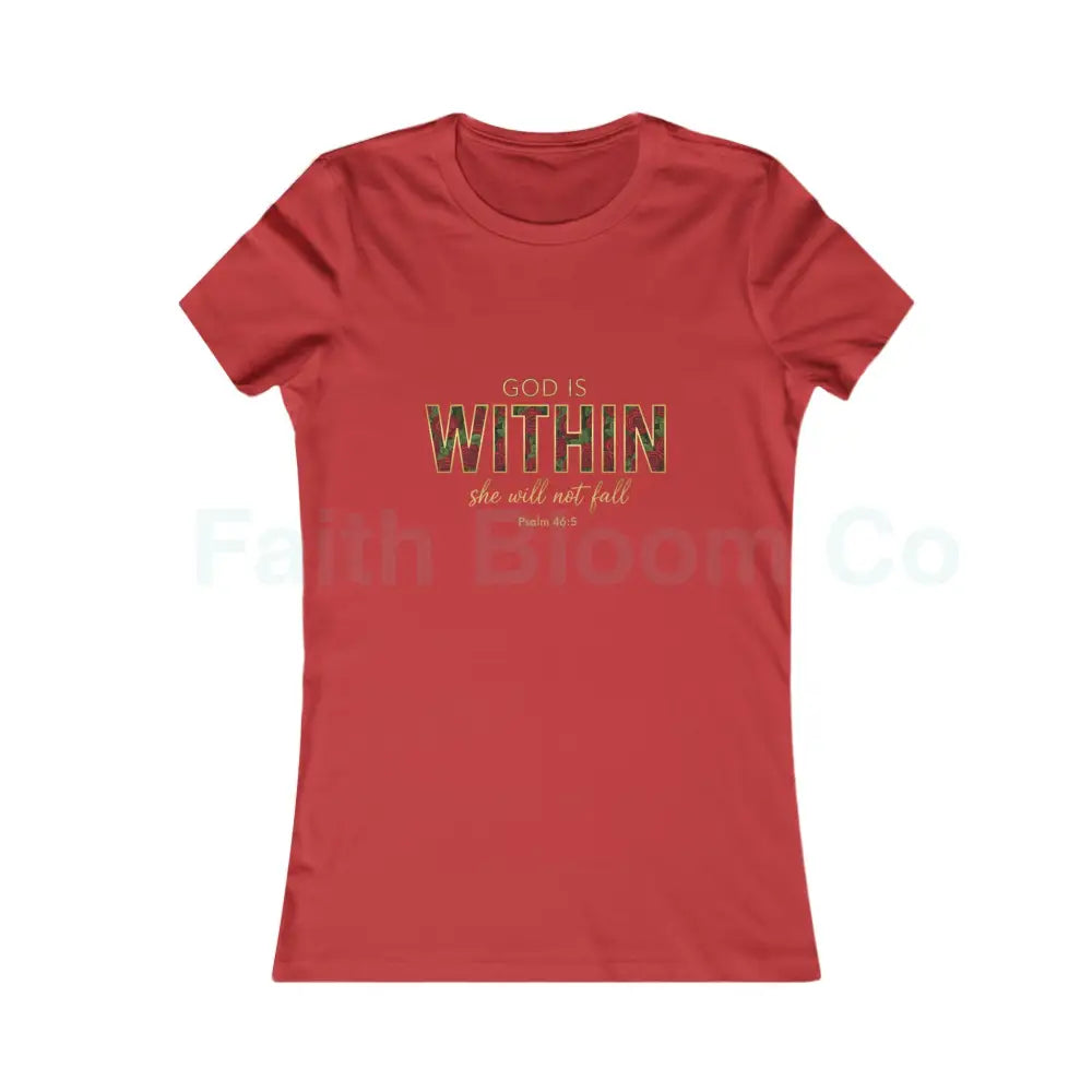 Women’s Tee — ’God Is WITHIN’ Floral Psalm 46:5 Faith Tee Red / S T-Shirt