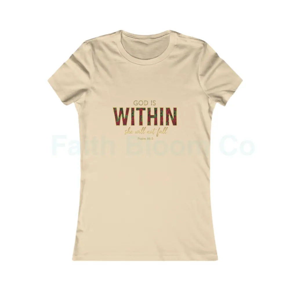 Women’s Tee — ’God Is WITHIN’ Floral Psalm 46:5 Faith Tee Soft Cream / S T-Shirt